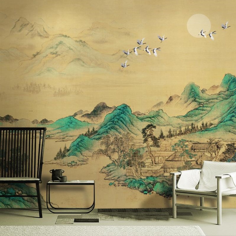Modern Chinese Style Landscape Lotus Creek Fishing Hideout Seamless Wall Covering Living Room Sofa Tv Background Wallpaper Mural