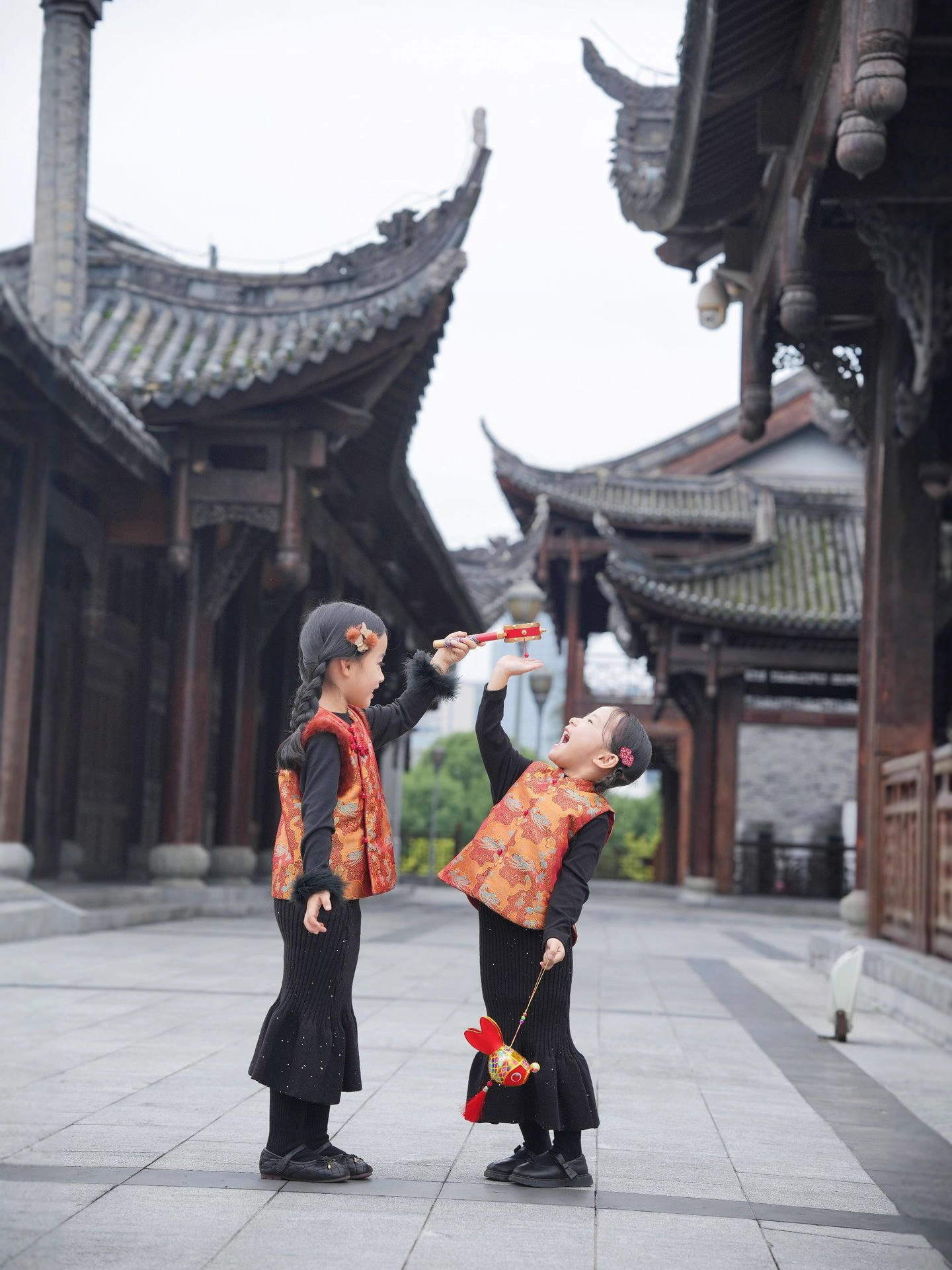 Little Boy's Winter Hanfu, Baby's High-End Mink Fur Vest, Sibling Outfit, Vest for Brother and Sister, New Year Outfit