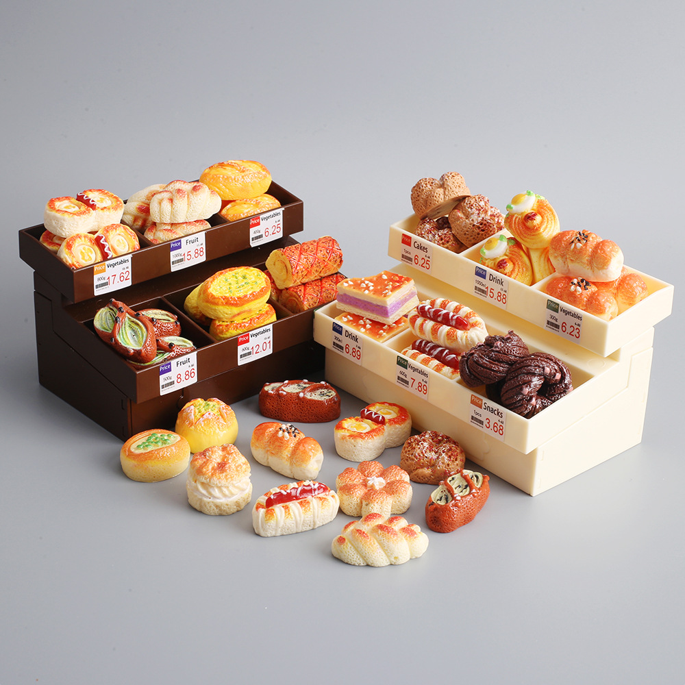 Mini Bread Rack Miniature Simulation Bread Food Play Dessert Model Ornaments Resin Food Children's Play Toys