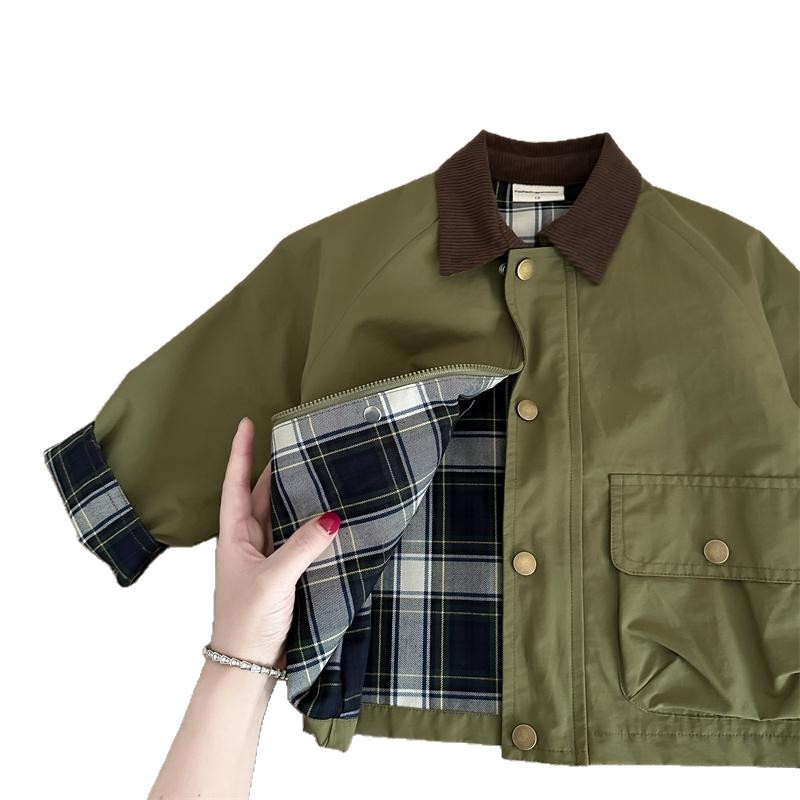 Children's Spring and Autumn Jacket for Boys, Japanese Style Trendy Plaid Jacket, Toddler Autumn Stylish Trench Coat, Children's Clothing Cross-Border