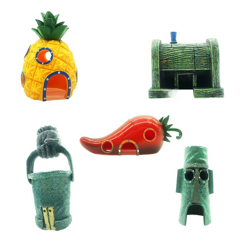 Pineapple House Fish Tank Landscaping Full Package Cartoon Doll Ornament Fish Tank Shelter House Spongebob Pineapple House Ornament