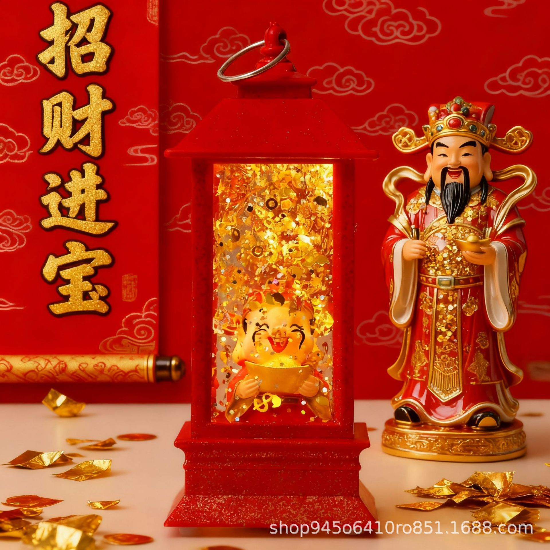 Новогодняя лампа ветра с богом богатства, маленькая масляная лампа с водой, подарок, украшение для стола, светящаяся ночная лампа, креативное украшение