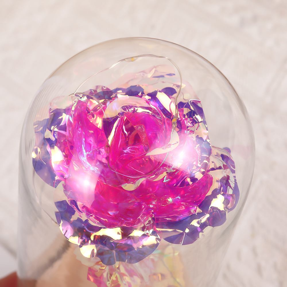 Colorful Gold Foil Rose Glass Cover Log Base Night Light Valentine's Day Souvenir Gift Wholesale Holiday Flower