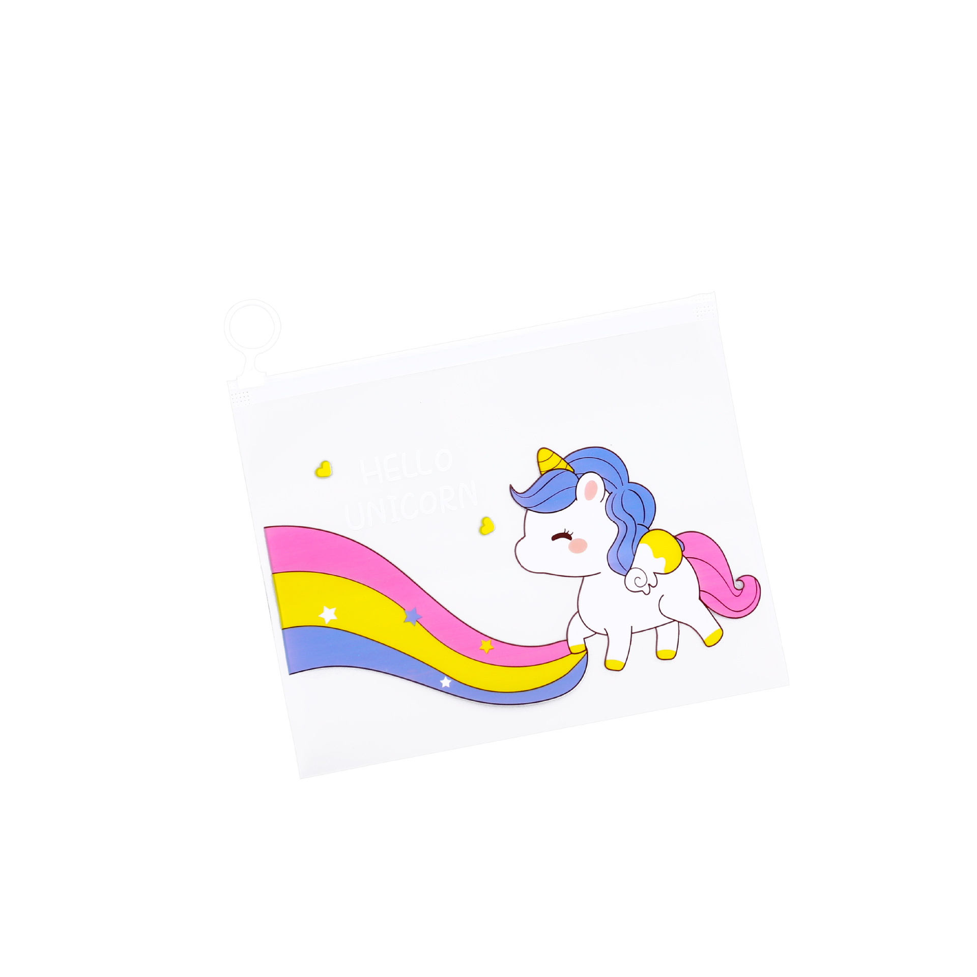 Cute Unicorn Cartoon File Storage Bag Simple Ring Zipper Bag Student Transparent Mask Storage File Bag