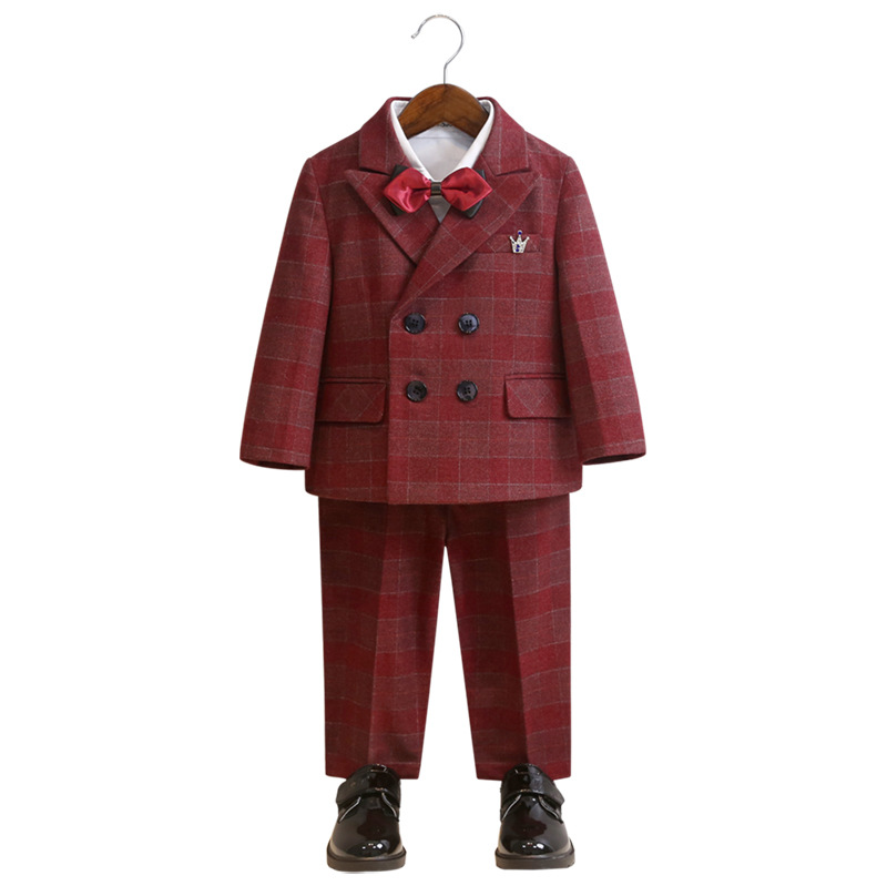 Boys' suit autumn and winter British plaid suit suit children's year-old flower girl dress event host costume