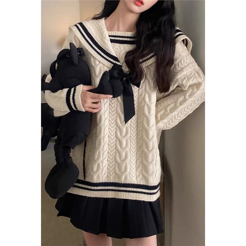 Новая осенне-зимняя коллекция, стиль lazy, парные наряды, колледж, свитер с цветными блоками, свободная верхняя одежда, теплый трикотаж