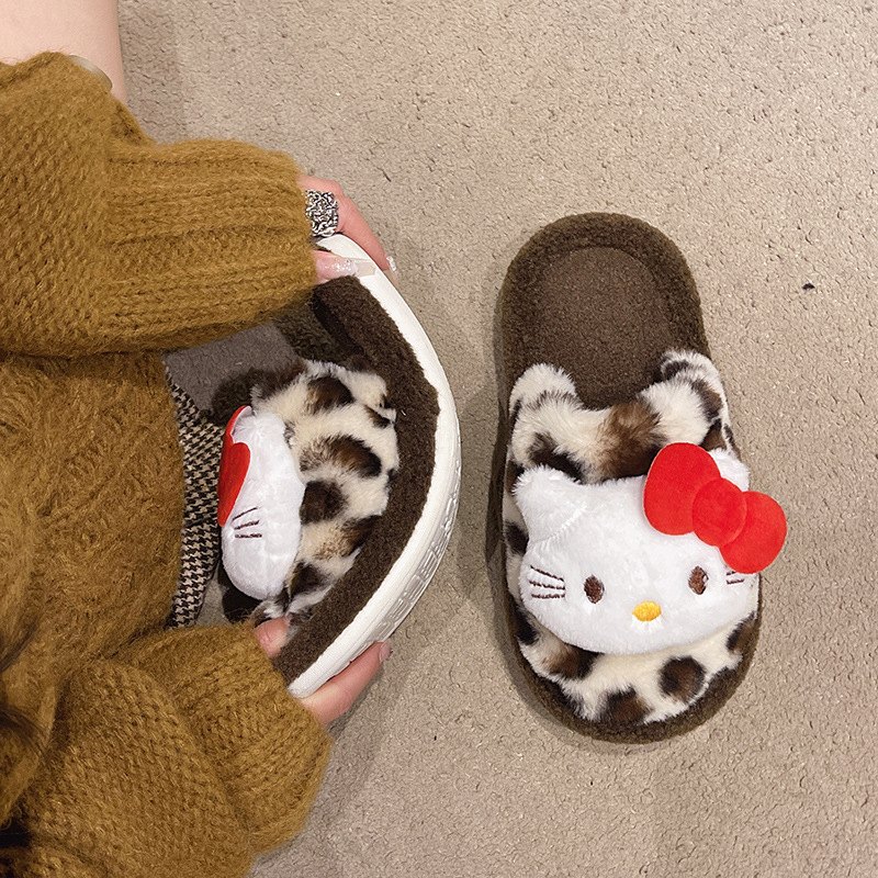 Comfortable Leopard Print Niche Design Mao Mao Slippers Home Indoor Non-Slip Baotou Women's 2024 New Autumn and Winter Cotton Slippers