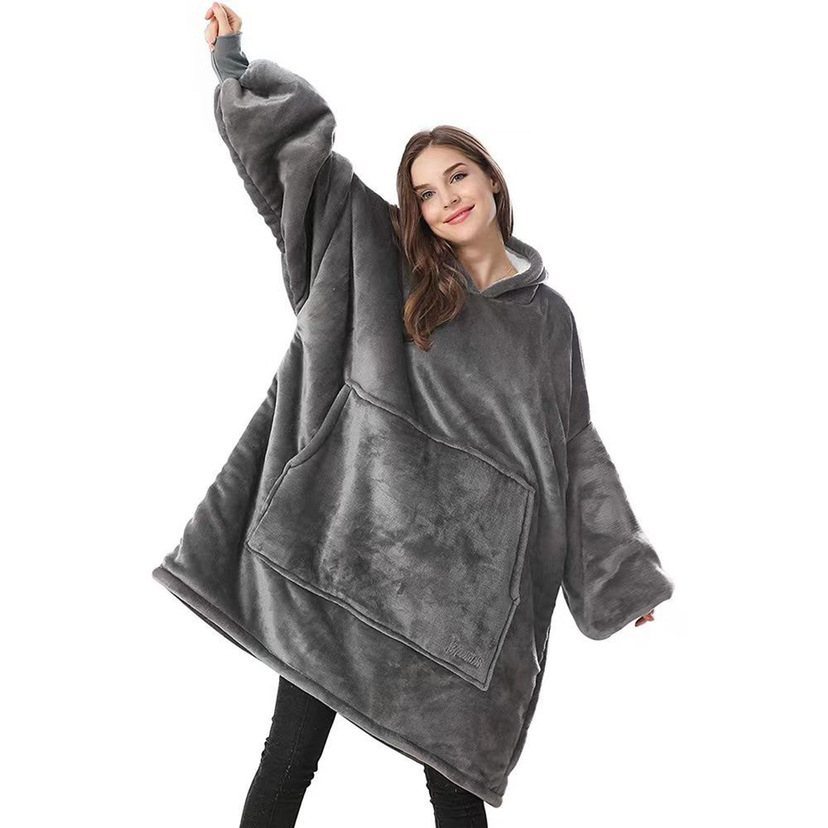 Thickened nightgown lazy people's clothing pullover fleece hooded TV blanket outdoor cold-proof clothing lazy people's pajamas wholesale