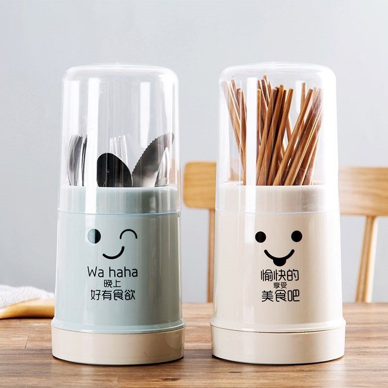 Chopsticks Holder with Lid Household Dustproof Chopsticks Cage Cute Cartoon Kitchen Tableware Spoon Storage Box Drain Chopsticks Holder