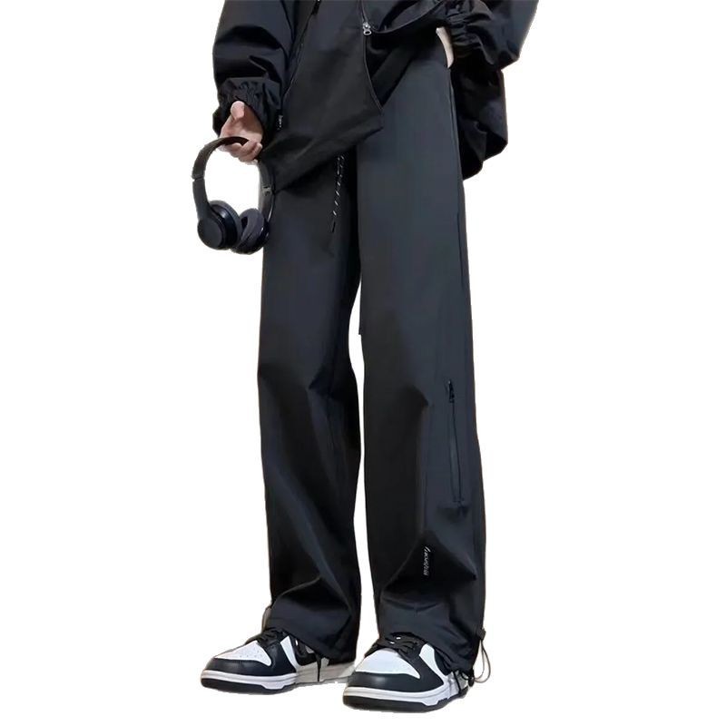 Waterproof Softshell Pants for Men, Spring Trendy High Street Vibe, American Functional Style, Loose Black Straight Pants