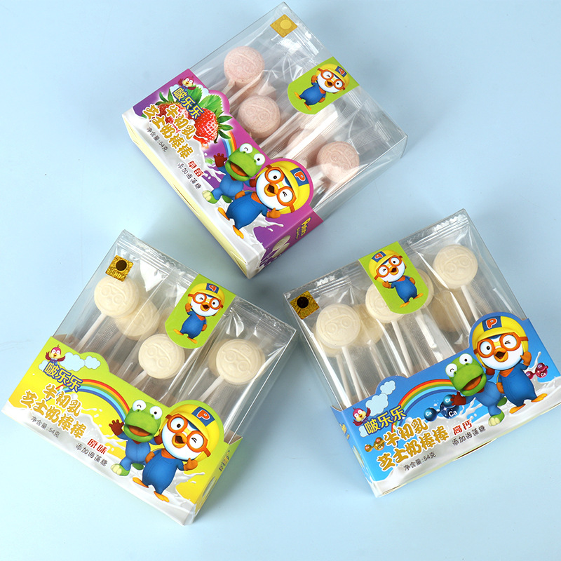 Lele Pororo Bovine Colostrum Cheese Milk Stick 54g Strawberry Original Snacks Tablet Sugar Milk Bean Lollipops