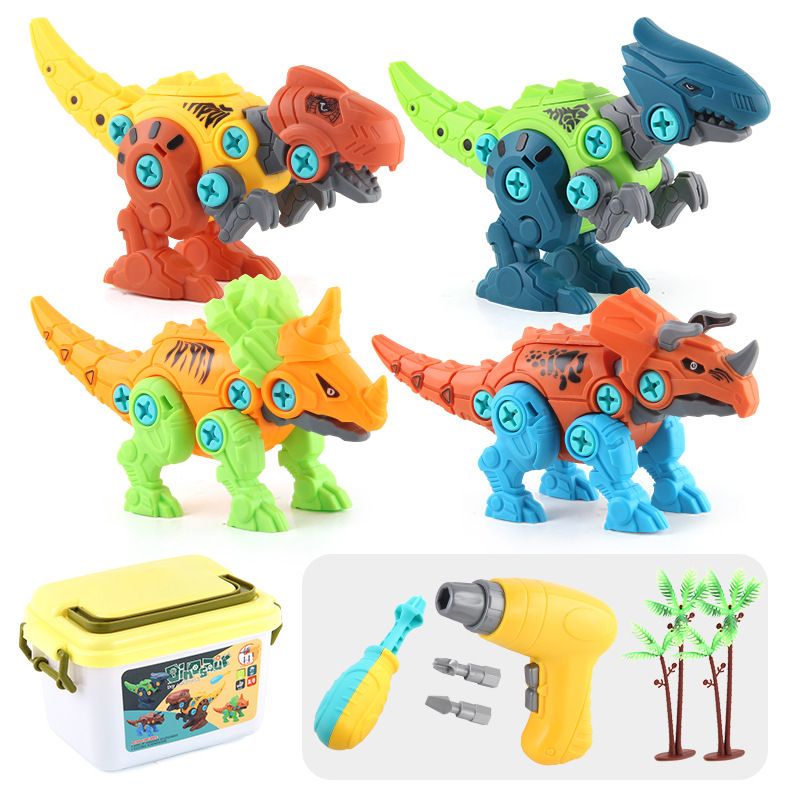 Disassembly and assembly of dinosaur building blocks boy toy source manufacturers cross-border box with electric drill nut assembly Christmas gift