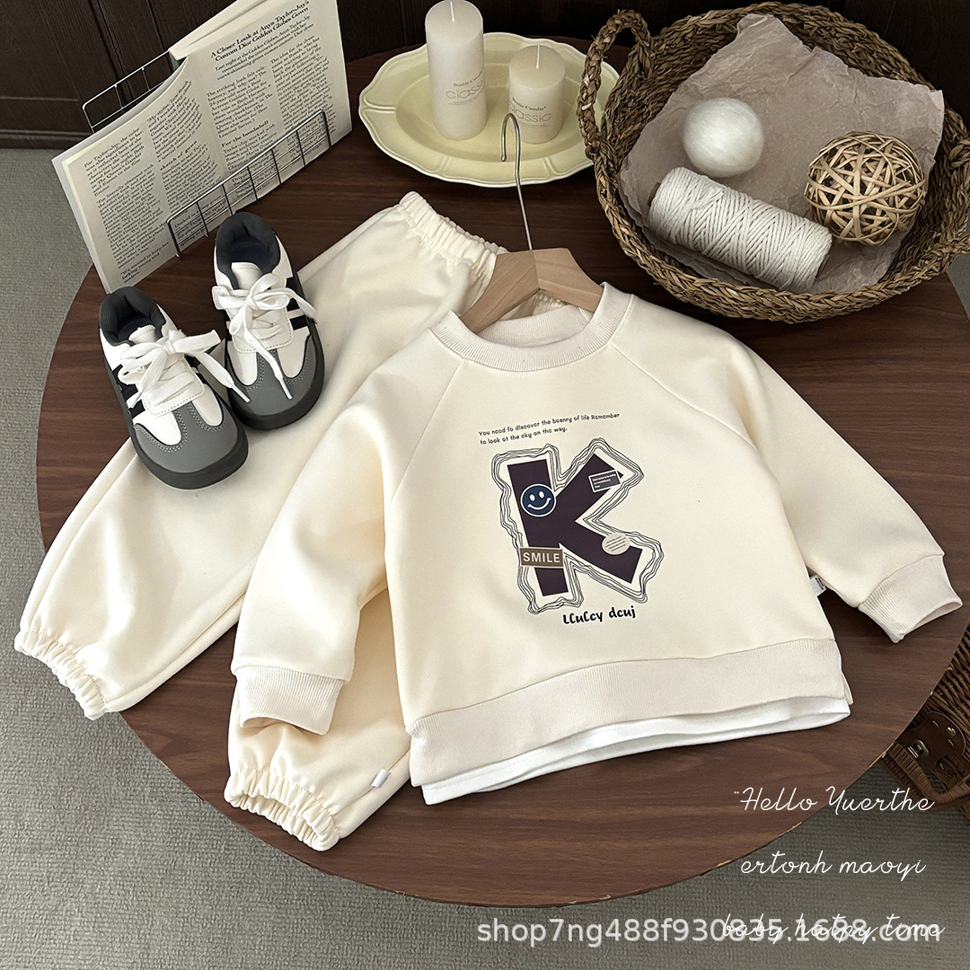 2025 New Huamian Boys and Girls Spring & Fall Clothing Children's Clothing Suits Handsome and Stylish Long-Sleeved Spring & Fall Casual Two-Piece Set