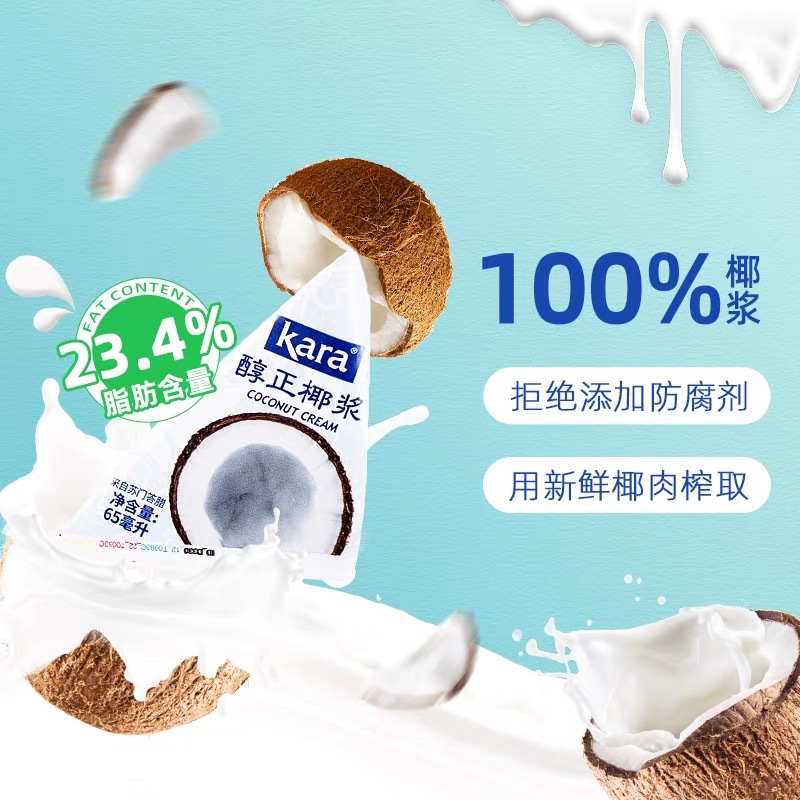 Jiale Coconut Milk 65ml Small Pack Baking Grade Concentrated Coconut Milk Kara Imported Coconut Juice Concentrate for Home Use Fruit Salad