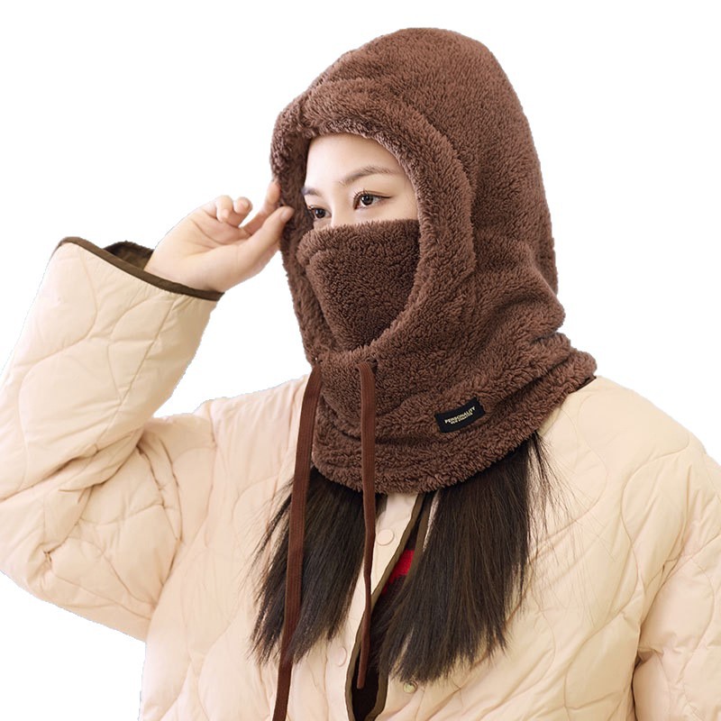 Warm Hood, Hat, Scarf, All-In-One Hat for Men and Women, Winter Fleece-Lined Thick Ski Riding Electric Bike Mask, Windproof Hood