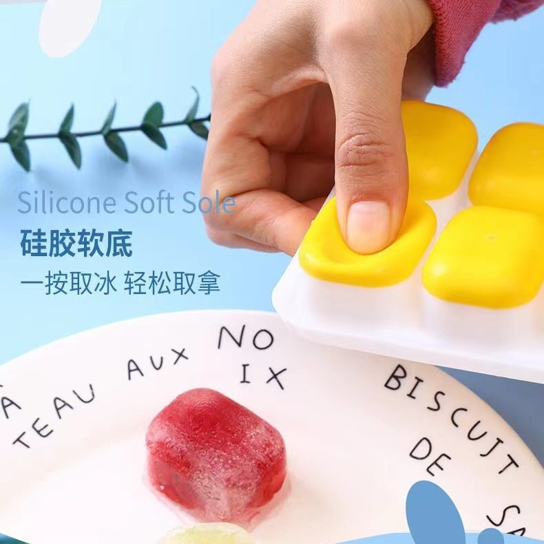 14-Grids Square Silicone Candy Color Transparent Ice Cream Soft Bottom Ice Tray Mold Ice Box Ice Cube Artifact Storage Box