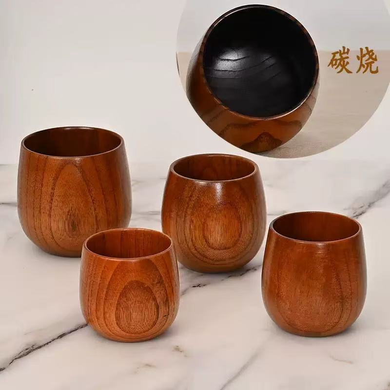 Cross-Border Carbonized Jujube Wood Cup, Big Belly Cup, Small Wine Cup, Solid Wood Casual Cup, Restaurant Tea Cup, Can Be Engraved with Logo