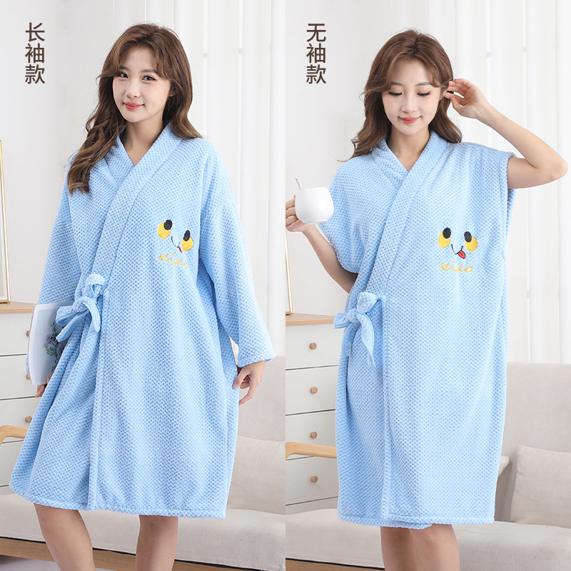 Coral Fleece Bath Dress Spring and Autumn Wearing Bath Towel Women's Thickened Soft Absorbent Quick-drying Household Pajamas Bath Bathrobe