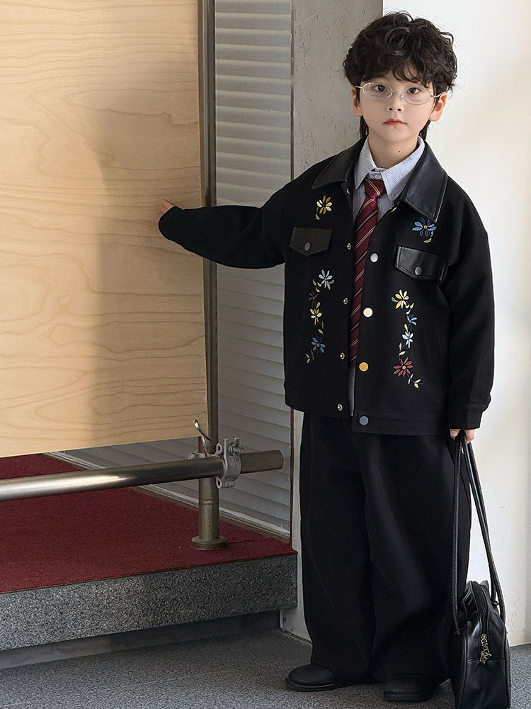 Boys' Suit 2025 Autumn New Embroidered Patchwork Jacket Casual Jacket Children's Top Trendy One-Piece Wholesale