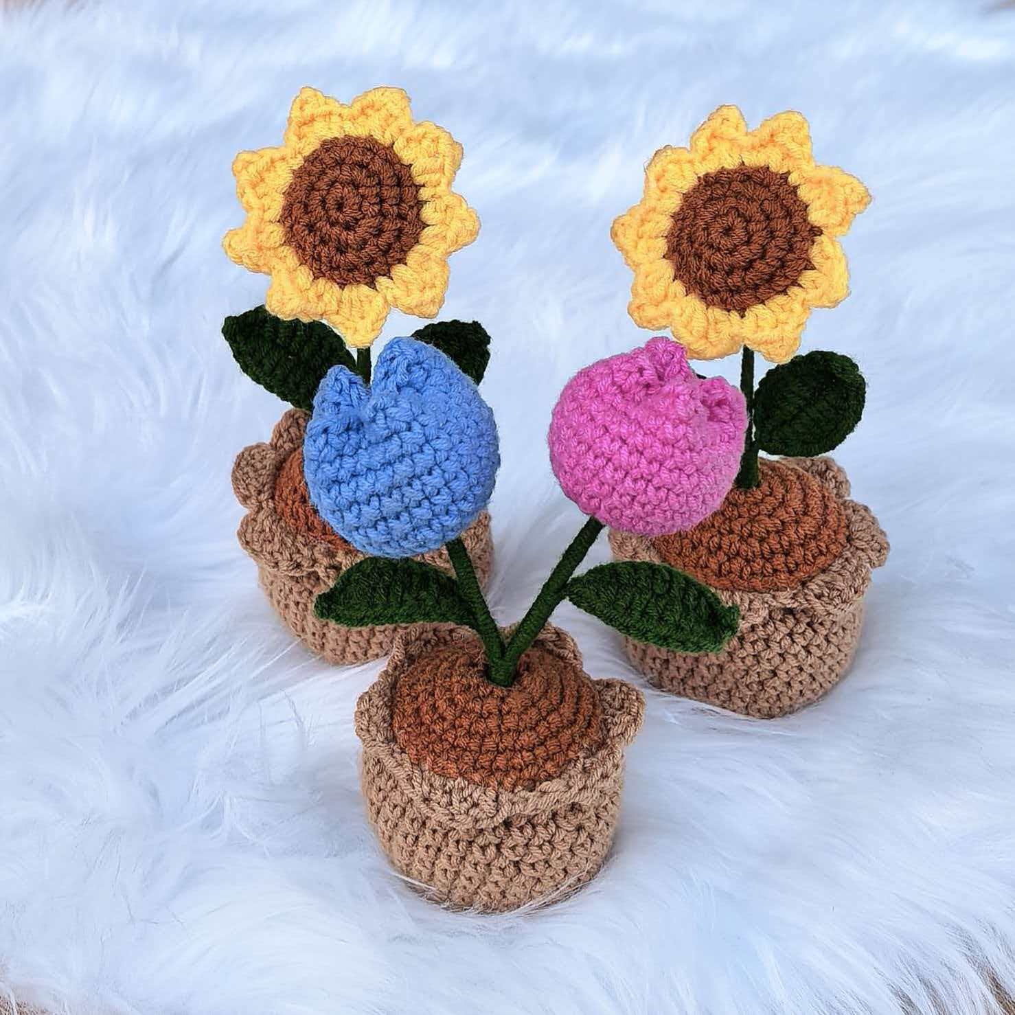 Готовое ручное изделие, горшечное растение подсолнуха и тюльпана, подарок на выпускной, вязаное шерстяное маленькое горшечное растение