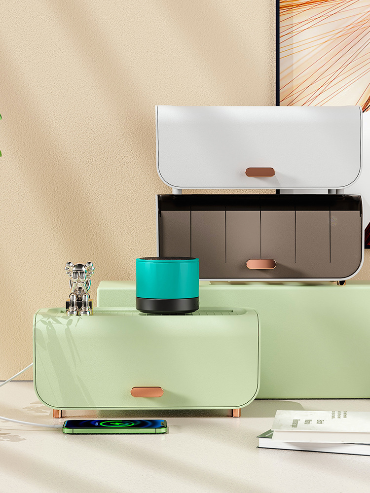 Light luxury plug board storage box power data cable organizing artifact charger desktop socket cable organizer with lid