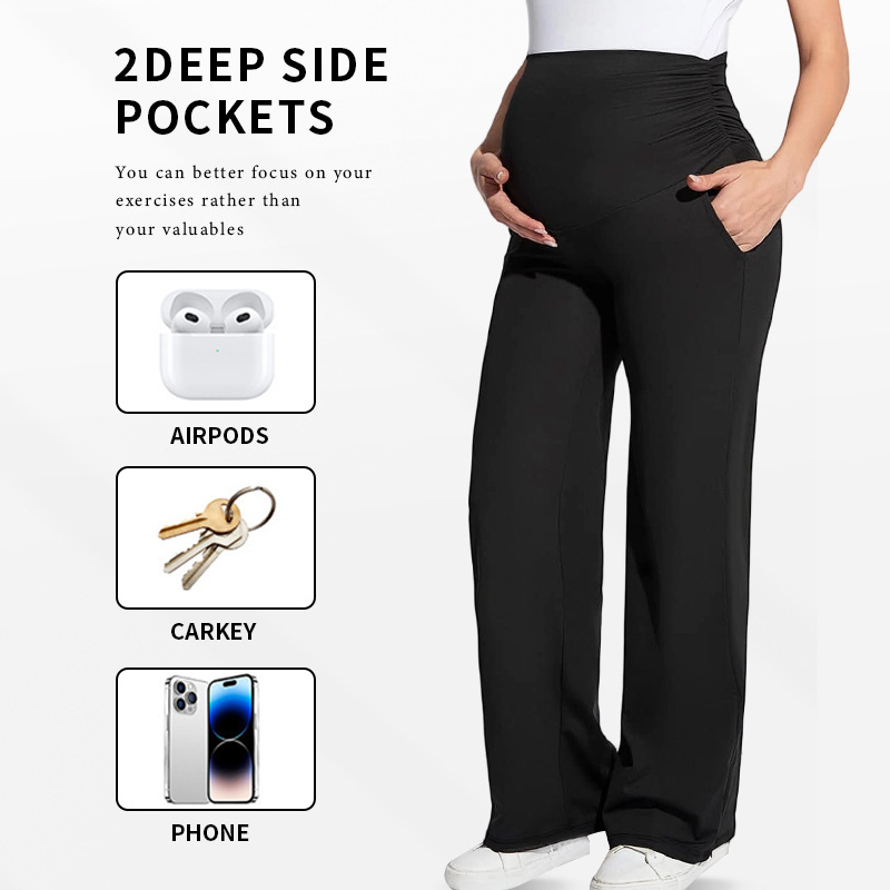 Cross-Border New Casual Solid Color High-Waisted Slimming High-Elastic Sports Versatile Fashion Belly-Supporting Casual Maternity Straight-Leg Pants for Women