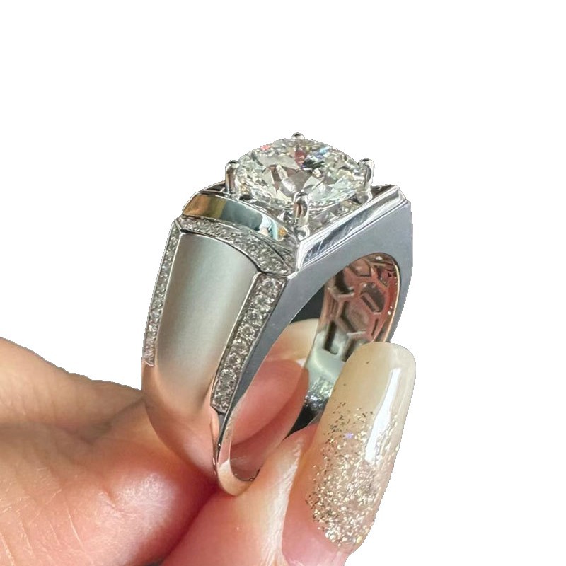 Platinum Pt950 Men's Ring 2 Carat Round Cultured Diamond Men's Ring 18K Gold Men's Diamond Ring Fashionable and Versatile