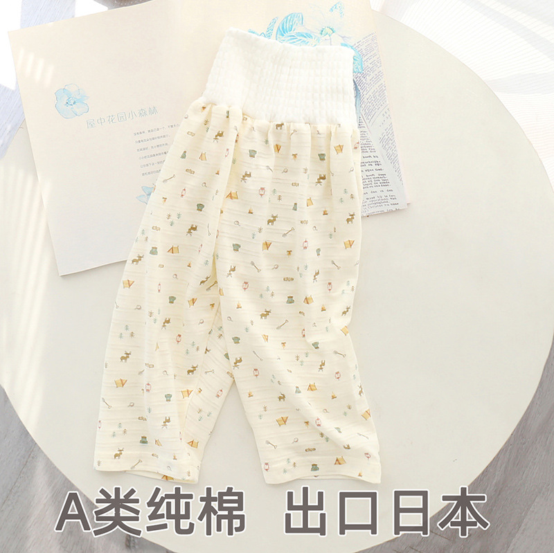 Летние тонкие брюки в японском стиле для детей, антикомарные, из чистого хлопка, с защитой живота, высокие брюки из бамбукового хлопка