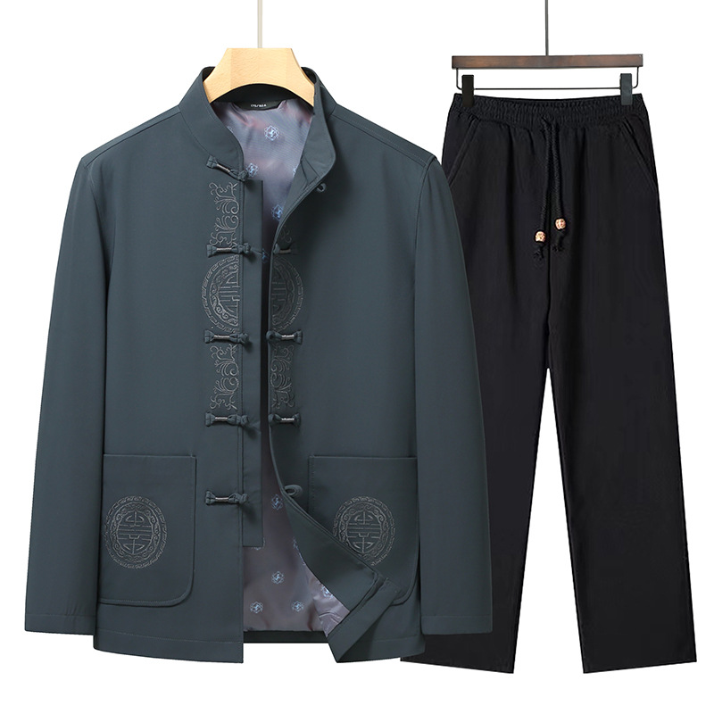 Middle-Aged and Elderly Men's Tang Suit Spring and Autumn Jacket Dad's Chinese Style Birthday Outfit for the Elderly Grandpa Thin Gift