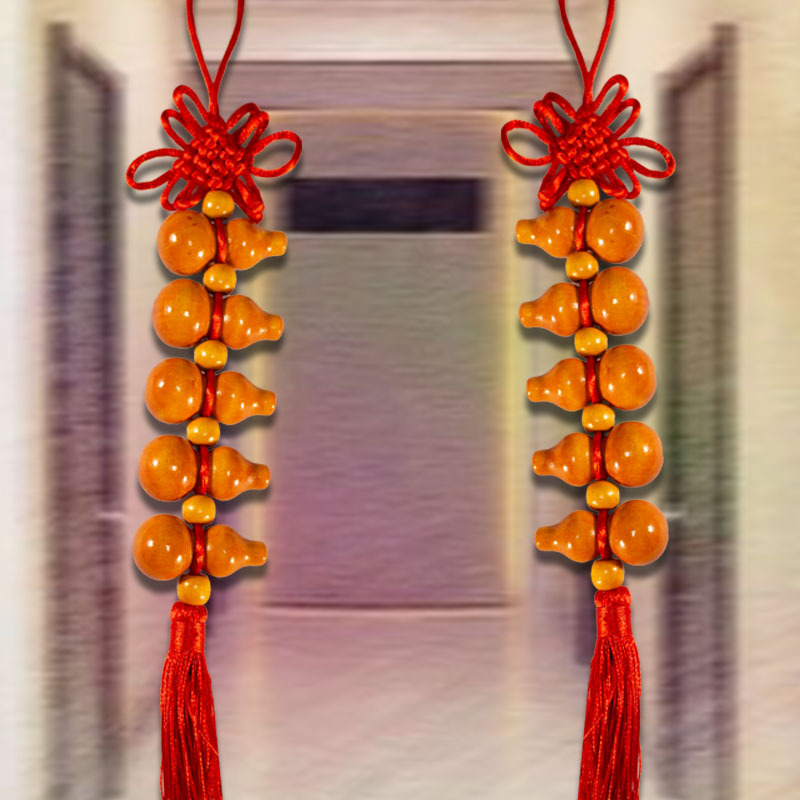 Five Emperors Money Door to Door Pendant Pure Copper Gourd Chinese Knot Hanging Decoration Bedroom Living Room Peach Wood Decoration Auspicious Five Emperors Money