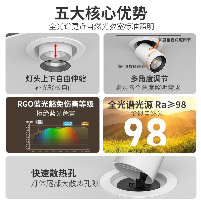 Embedded Retractable Spotlight with Adjustable Angle for Home and Shop, Long-Arm Surface-Mounted Entrance Light, Anti-Glare Stretch Light