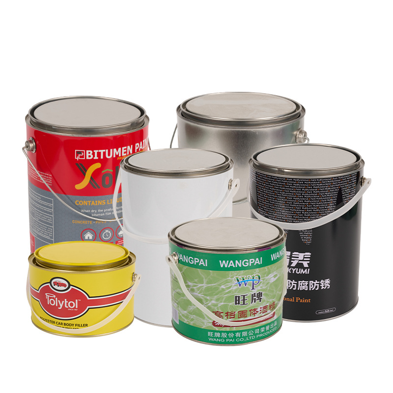 Manufacturer tinplate round can portable industrial paint bucket with lid packaging white iron bucket 2L-6L basket bucket