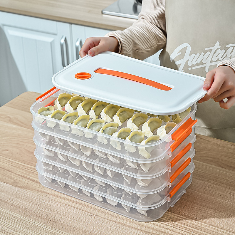 Household Large-Capacity Dumpling Freezing Satchel Crisper Refrigerator Special Quick-Frozen Dumplings Multi-Layer Storage Box with Timer