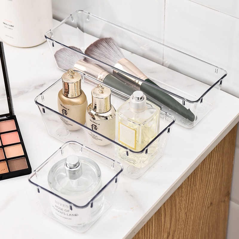 Transparent Pet Plastic Desktop Drawer Storage Box Kitchen Storage Makeup Jewelry Gadgets Cosmetic Storage Box