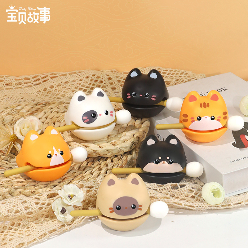 Wealth + 1 Small Wooden Fish Office Ornaments to Decompress Buddhist Cartoon Knocking Toys Merit Wooden Fish Small Ornaments Gifts