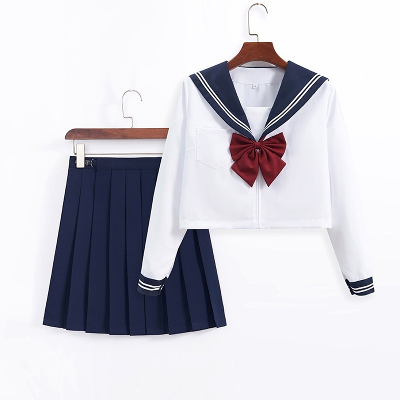 Прямые поставки, школьная форма с православным темно-синим воротником, белый двухпредметный костюм моряка, комплект юбки для женщин