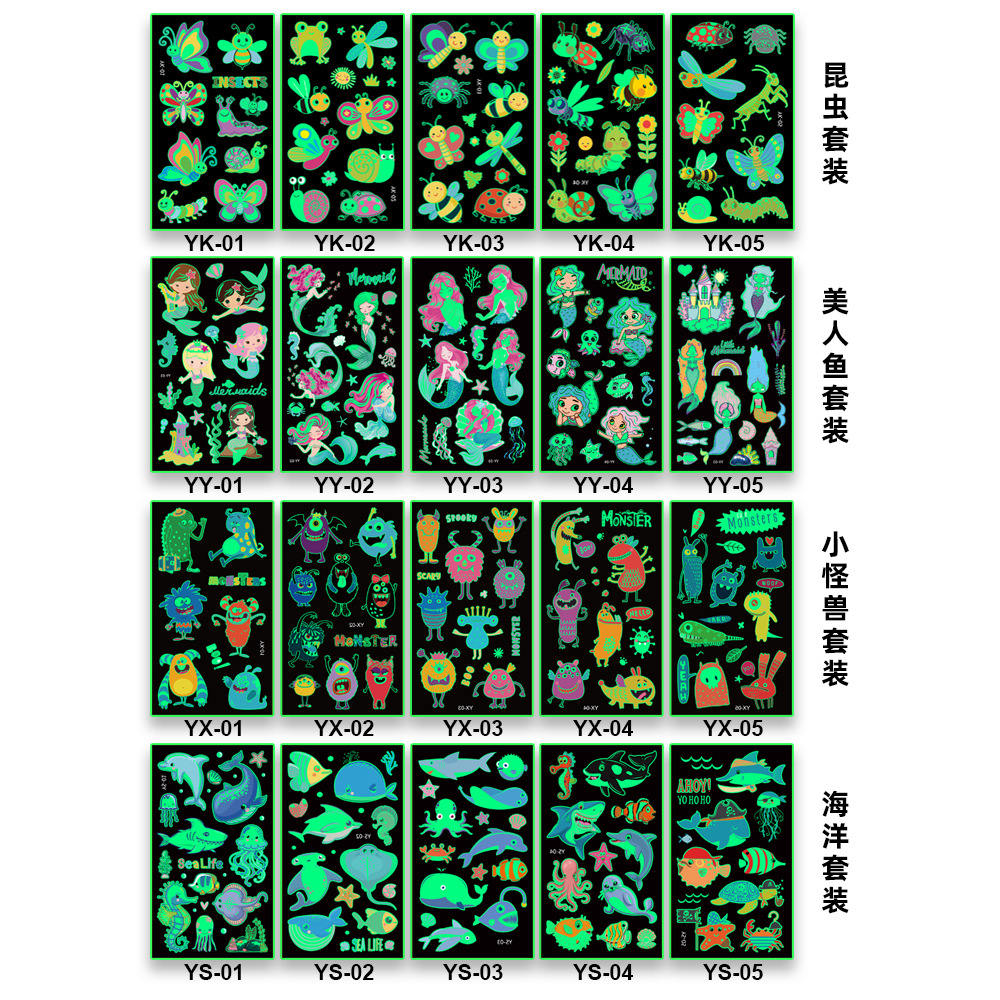 Cross-border Spot Children's Cartoon Luminous Tattoo Sticker Waterproof Sweat Party Activity Animal Dinosaur Unicorn Face Sticker