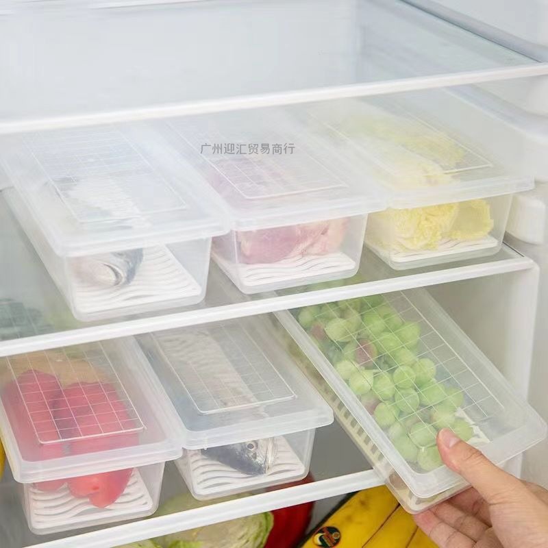 Kitchen Refrigerator Freezer Storage Box Transparent Food Preservation Box Sealed with Lid Draining Storage Box Kitchen Gadget