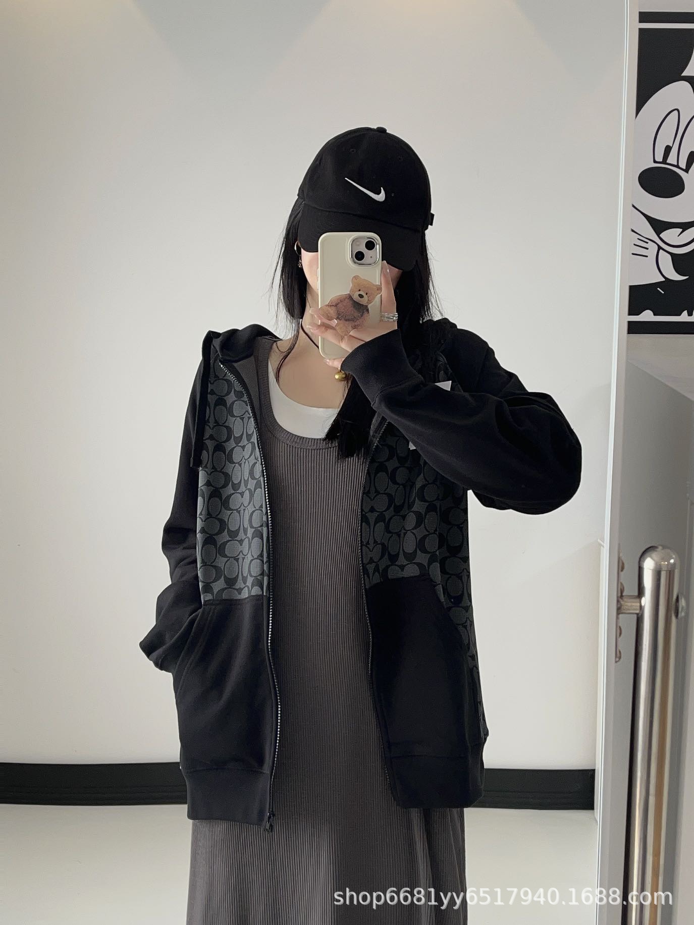 Kaojia Autumn and Winter New Classic CH Old Flower Full Print Casual Loose All-match Men's and Women's Zipper Hooded Sweat