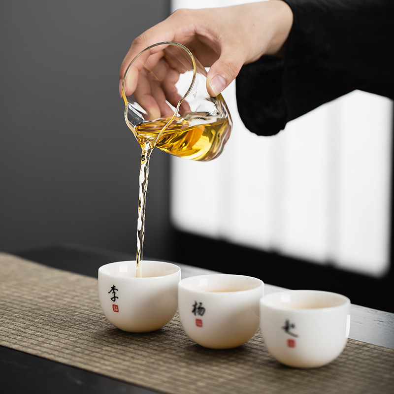 Sheep fat jade white porcelain hundred family name tea cup kung fu tea set suit tea cup office home personality master cup