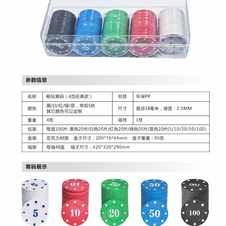 Cross-Border Chip Pp Wear-Resistant Mahjong Chess and Cards Full Set of Texas Hold'Em Rewards Double-Sided Thickeneded Chip Coins Wholesale