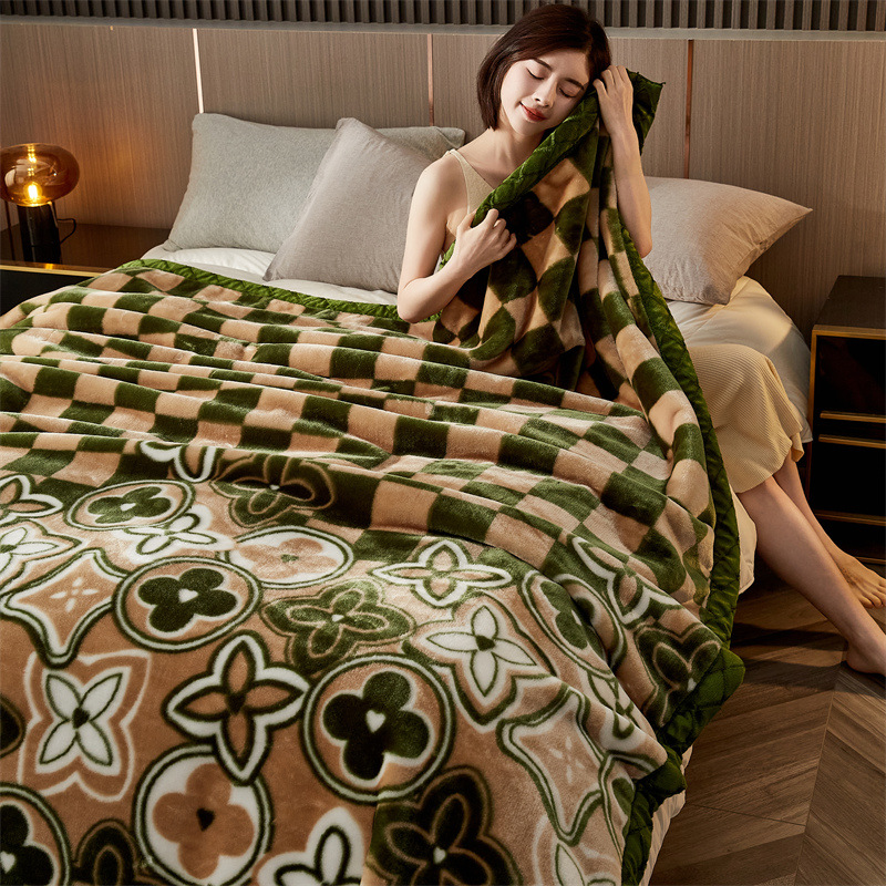 Cross-Border 2025 New Thickened Raschel Printed Blanket Bedding Cover Blanket