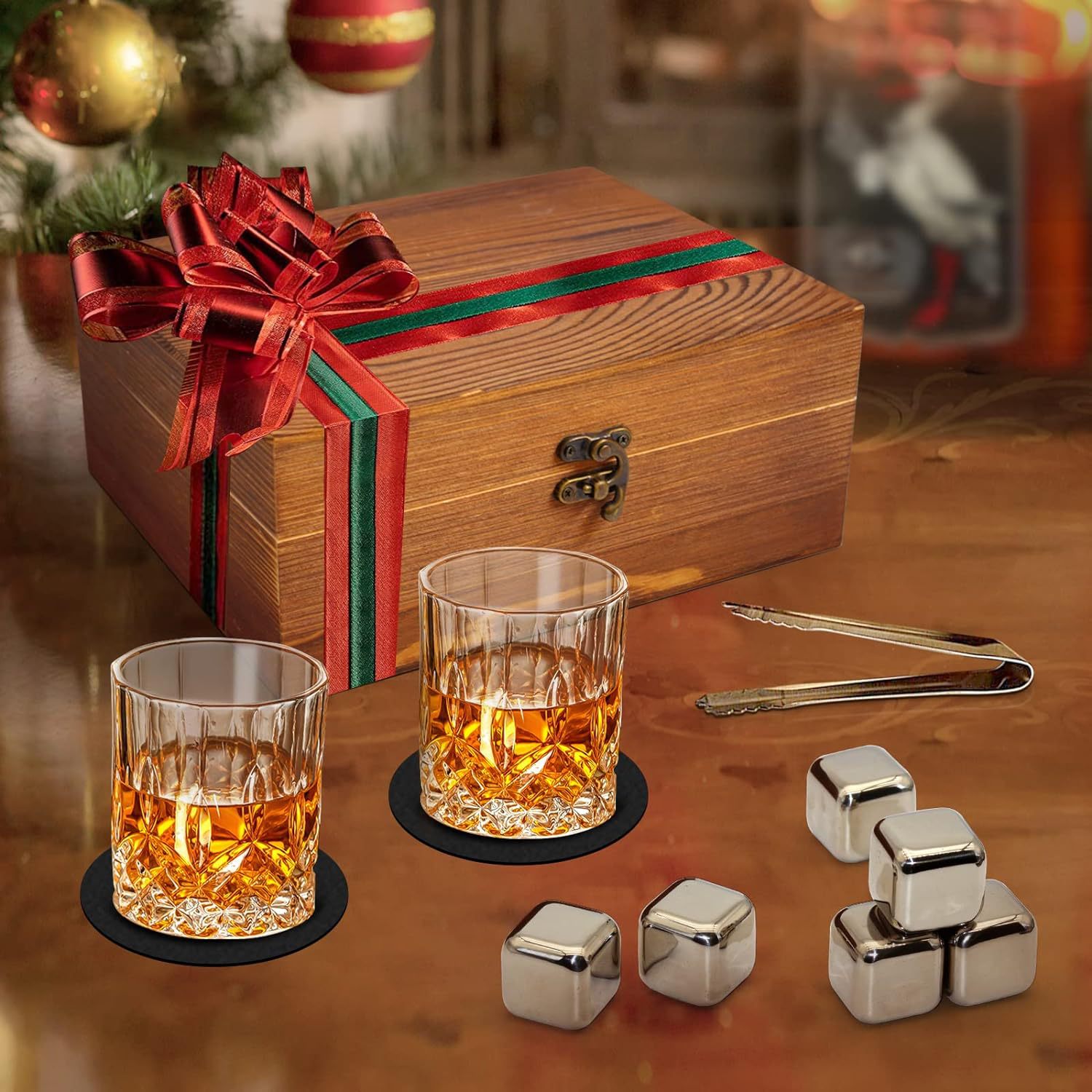 Amazon Amazon Stainless Steel Ice Wine Stone Wooden Box Set Whiskey Stones Glass Gift Box