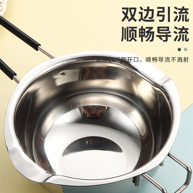 304 Stainless Steel Chocolate Melting Pot Heating Pot Silicone Handle Butter Melting Bowl Water-Proof Pot Baking Tool