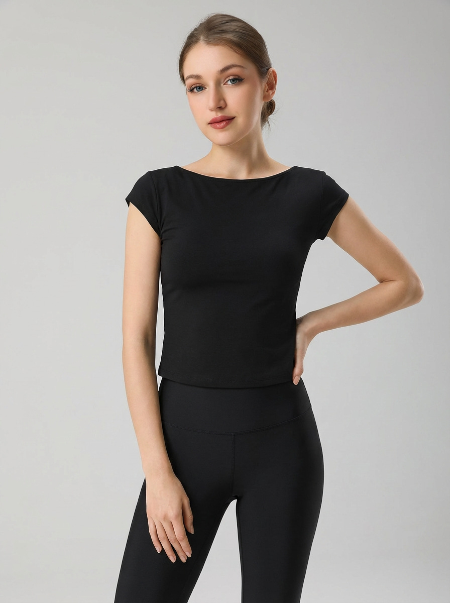 2026 Spring New Cross-Border Customized Quick-Drying Shaping Sports Short-Sleeve Yoga Running Top, Same Style as on Amazon