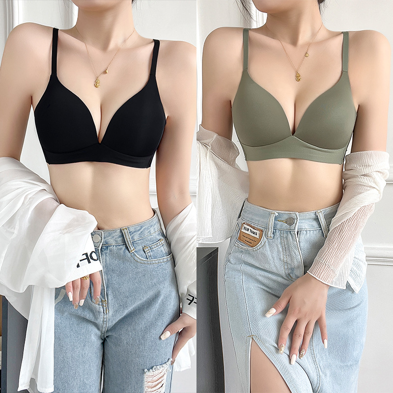 Indonesia Japanese style solid color wireless Thin bra one-piece comfortable push up underwear Thin braid