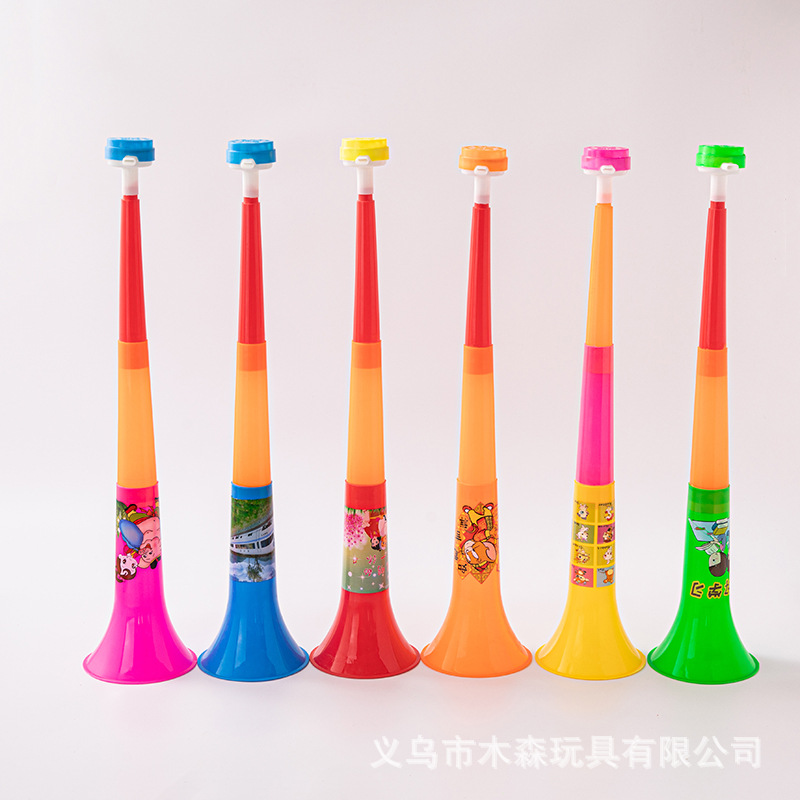 Three-Section Trumpet Street Stall Toy Cartoon Pattern Thickeneded Three-Section Large Trumpet Cheering Props Kidsren's Big Trumpet