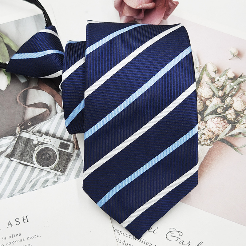 Factory In-Stock Zipper Tie Men's Formal Business 8cm Lazy Tie Red Black Striped Workplace Striped Tie