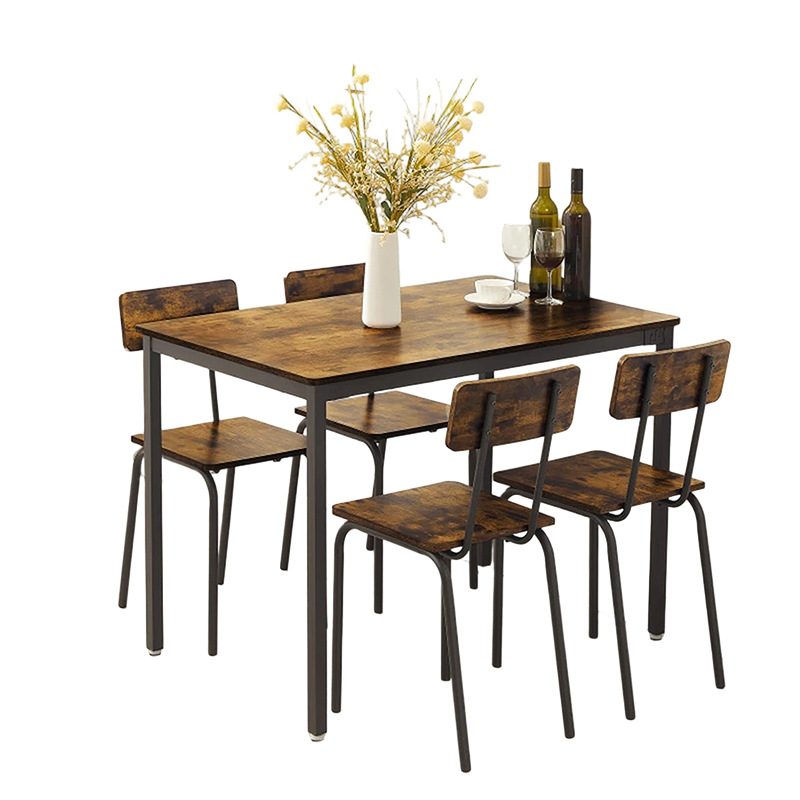 American Retro Complete Dining Table, Industrial Style Iron Dining Table and Chairs, Household Simple Rectangular Dining Table Combination