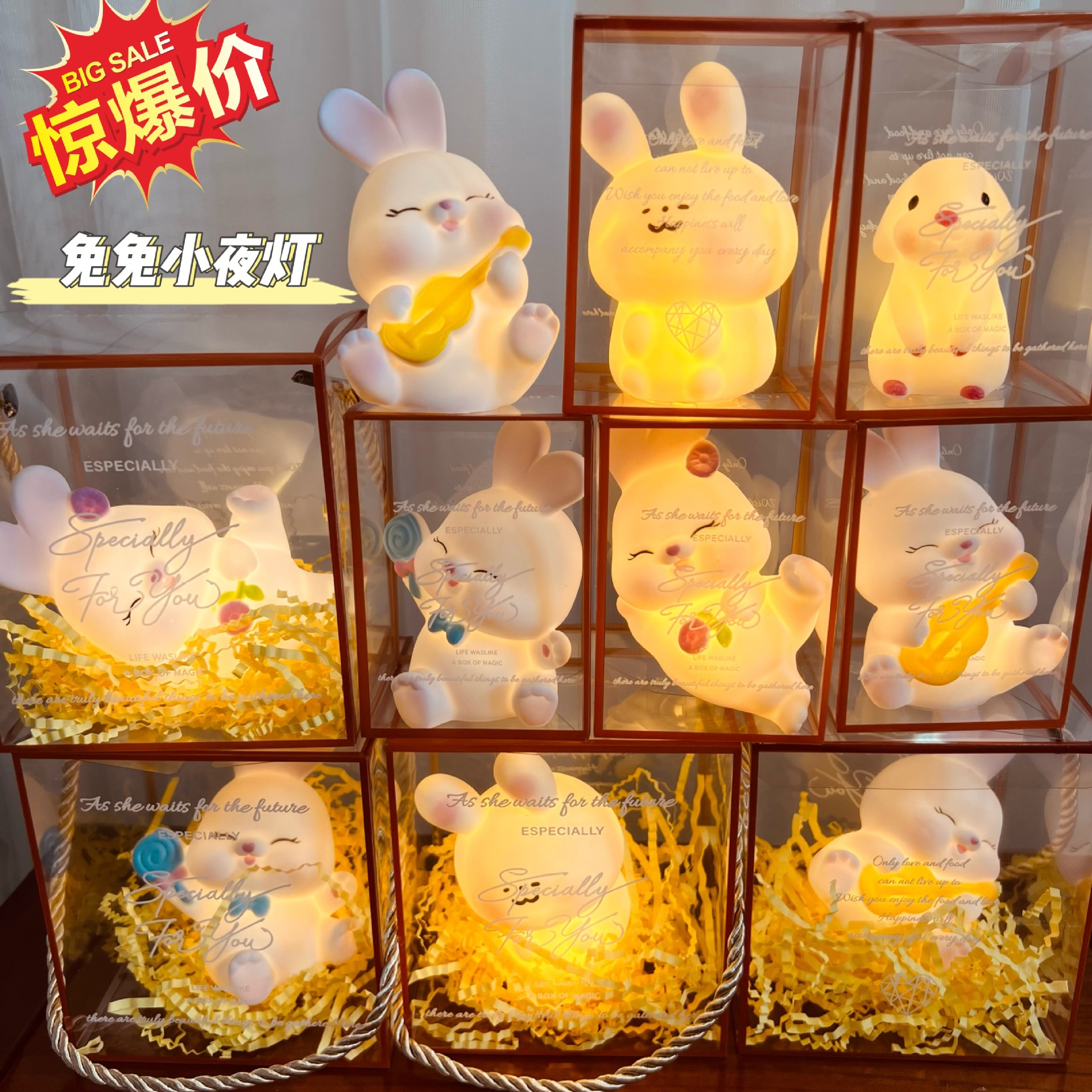 Модный ночной светильник кролика светящийся милый ornament оптовая продажа портативный ночной светильник для рынка